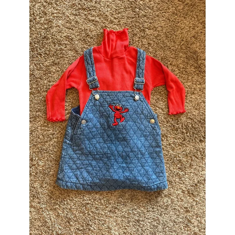 Vtg Elmo Sesame Street quilted embroidered jumper set